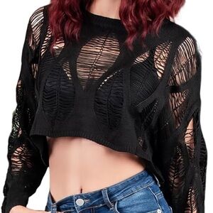 Black Sheer Knit S Crop Sweater | Goth Grunge | BUNDLE DEAL